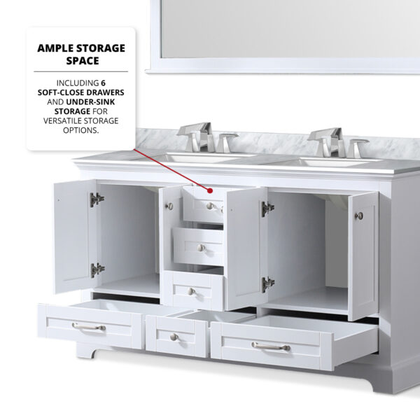 Dukes 60 in. W x 22 in. D White Double Bath Vanity and 58 in. Mirror