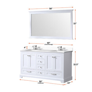 Dukes 60 in. W x 22 in. D White Double Bath Vanity and Cultured Marble Top