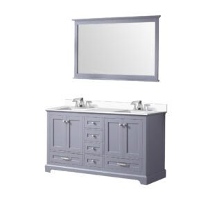 Dukes 60 in. W x 22 in. D Dark Grey Double Bath Vanity, Cultured Marble Top, Faucet Set, and 58 in. Mirror