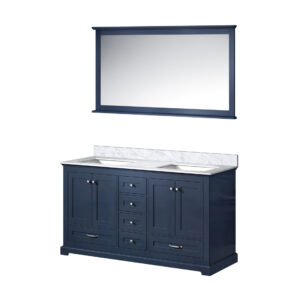 Dukes 60 in. W x 22 in. D Navy Blue Double Bath Vanity, Carrara Marble Top, and 58 in. Mirror