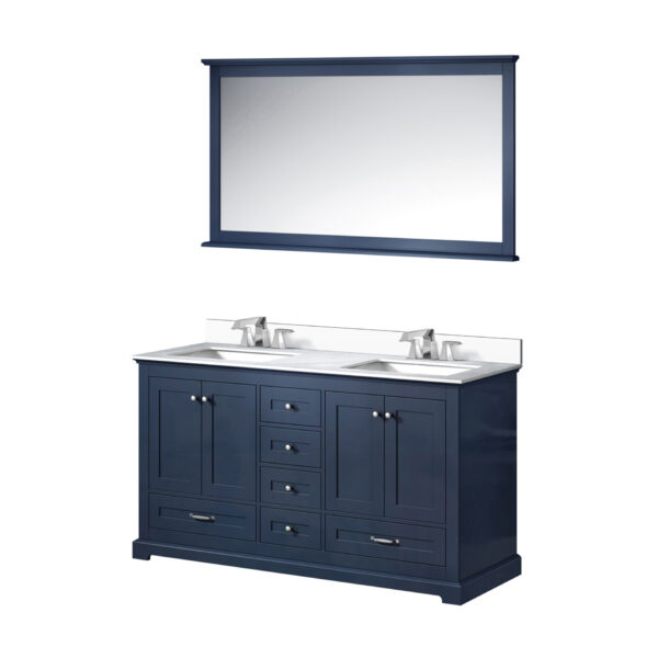 Dukes 60 in. W x 22 in. D Navy Blue Double Bath Vanity, Cultured Marble Top, Faucet Set, and 58 in. Mirror