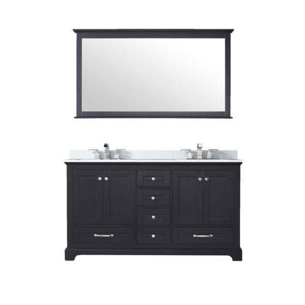 Dukes 60 in. W x 22 in. D Espresso Double Bath Vanity, Cultured Marble Top, Faucet Set, and 58 in. Mirror