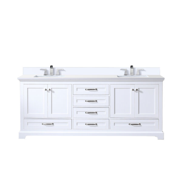 Dukes 80 in. W x 22 in. D White Double Bath Vanity, White Quartz Top, and Faucet Set