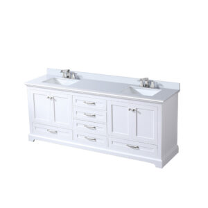 Dukes 80 in. W x 22 in. D White Double Bath Vanity, White Quartz Top, and Faucet Set