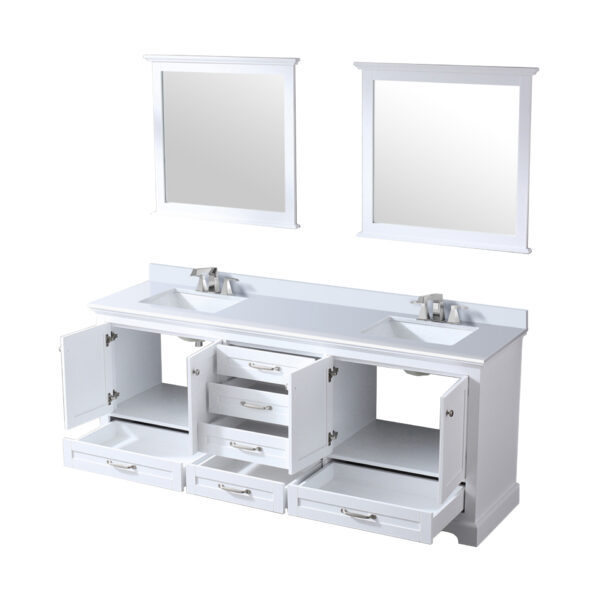 Dukes 80 in. W x 22 in. D White Double Bath Vanity, Cultured Marble Top, Faucet Set, and 30 in. Mirrors