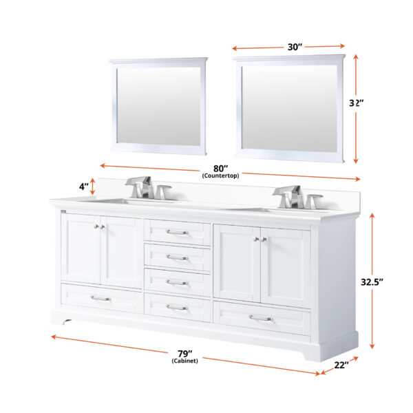 Dukes 80 in. W x 22 in. D White Double Bath Vanity and Cultured Marble Top