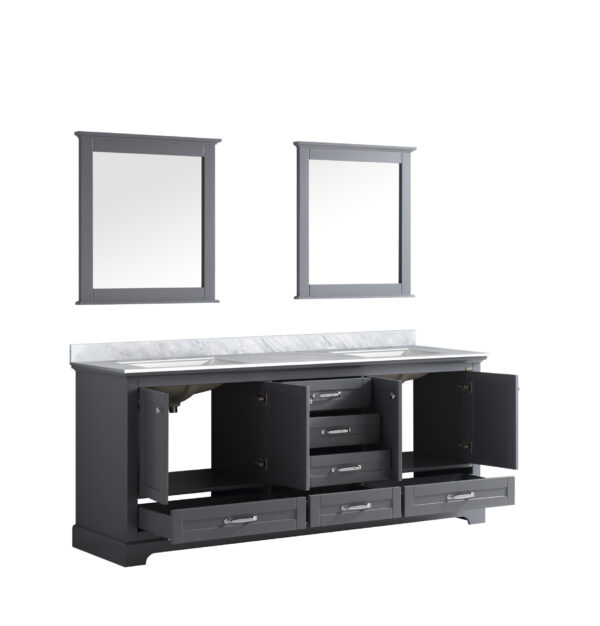 Dukes 80 in. W x 22 in. D Dark Grey Double Bath Vanity, Carrara Marble Top, and 30 in. Mirrors