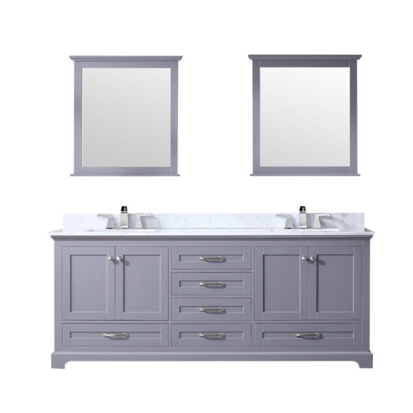 Dukes 80 in. W x 22 in. D Dark Grey Double Bath Vanity, Carrara Marble Top, Faucet Set, and 30 in. Mirrors