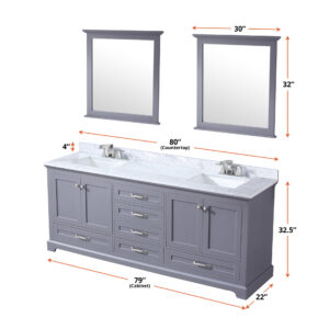 Dukes 80 in. W x 22 in. D Dark Grey Double Bath Vanity and 30 in. Mirrors