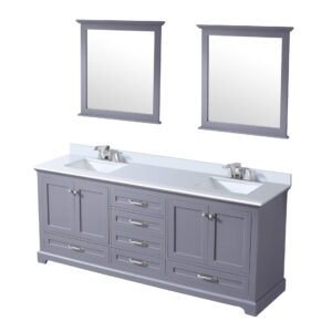 Dukes 80 in. W x 22 in. D Dark Grey Double Bath Vanity, Cultured Marble Top, Faucet Set, and 30 in. Mirrors