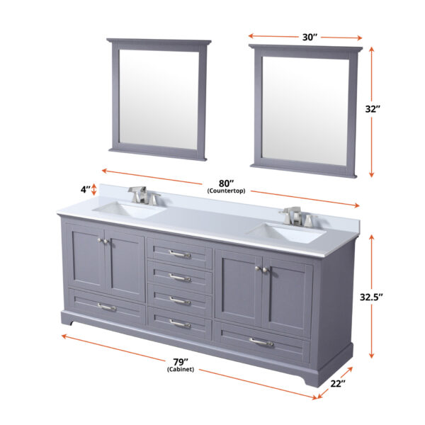 Dukes 80 in. W x 22 in. D Dark Grey Double Bath Vanity and Cultured Marble Top