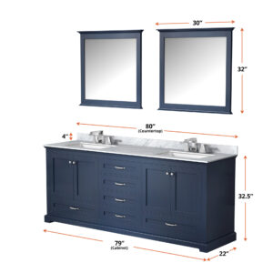 Dukes 80 in. W x 22 in. D Navy Blue Double Bath Vanity and 30 in. Mirrors