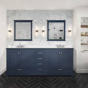 Dukes 80 in. W x 22 in. D Navy Blue Double Bath Vanity and White Quartz Top