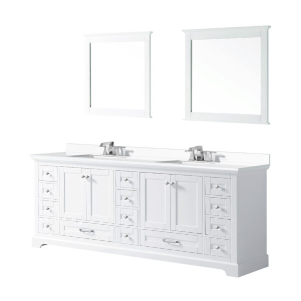 Dukes 84 in. W x 22 in. D White Double Bath Vanity, Cultured Marble Top, Faucet Set, and 34 in. Mirrors