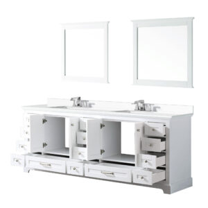 Dukes 84 in. W x 22 in. D White Double Bath Vanity, Cultured Marble Top, Faucet Set, and 34 in. Mirrors