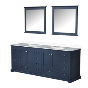 Dukes 84 in. W x 22 in. D Navy Blue Double Bath Vanity, Cultured Marble Top, and 34 in. Mirrors