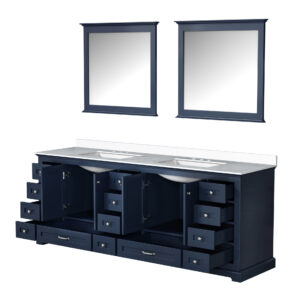 Dukes 84 in. W x 22 in. D Navy Blue Double Bath Vanity, Cultured Marble Top, and 34 in. Mirrors