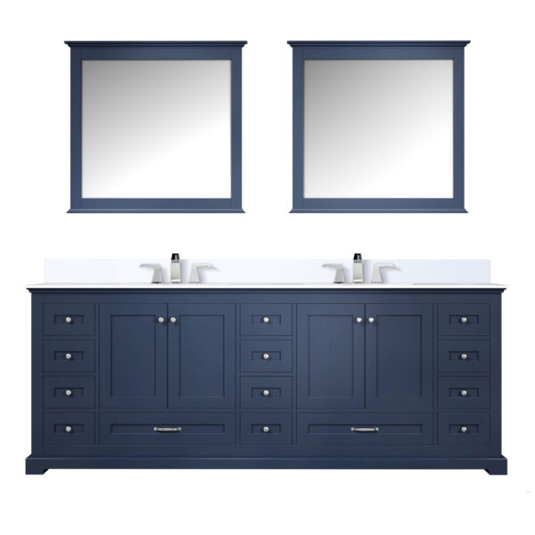 Dukes 84 in. W x 22 in. D Navy Blue Double Bath Vanity, Cultured Marble Top, Faucet Set, and 34 in. Mirrors