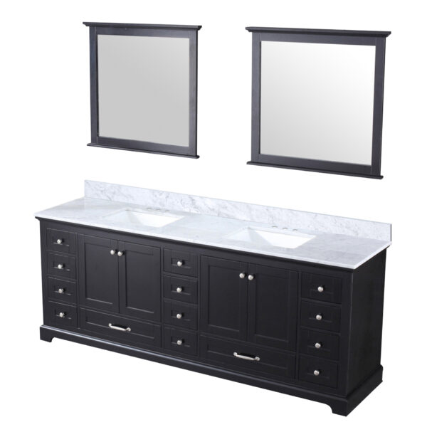 Dukes 84 in. W x 22 in. D Espresso Double Bath Vanity, Carrara Marble Top, and 34 in. Mirrors