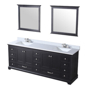 Dukes 84 in. W x 22 in. D Espresso Double Bath Vanity, Cultured Marble Top, Faucet Set, and 34 in. Mirrors