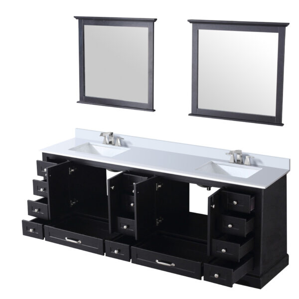 Dukes 84 in. W x 22 in. D Espresso Double Bath Vanity, Cultured Marble Top, Faucet Set, and 34 in. Mirrors