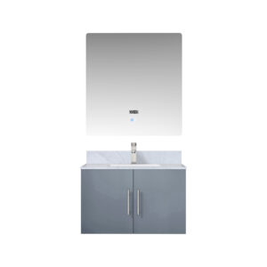 Geneva 30 in. W x 22 in. D Dark Grey Bath Vanity, Carrara Marble Top, Faucet Set, and 30 in. LED Mirror