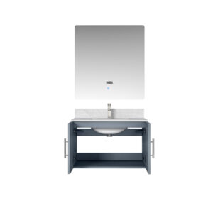 Geneva 30 in. W x 22 in. D Dark Grey Bath Vanity, Carrara Marble Top, Faucet Set, and 30 in. LED Mirror