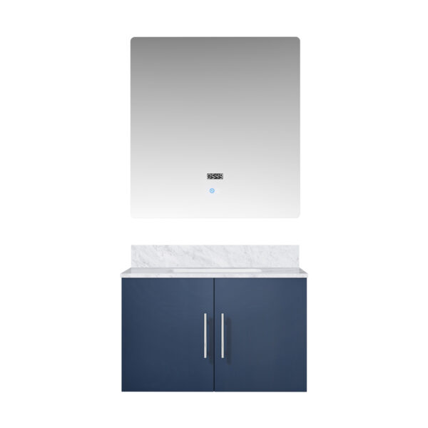 Geneva 30 in. W x 22 in. D Navy Blue Bath Vanity, Carrara Marble Top, and 30 in. LED Mirror