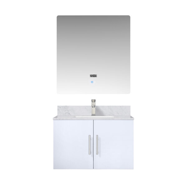 Geneva 30 in. W x 22 in. D Glossy White Bath Vanity, Carrara Marble Top, Faucet Set, and 30 in. LED Mirror