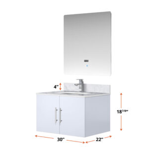 Geneva 30 in. W x 22 in. D Glossy White Bath Vanity and 30 in. LED Mirror