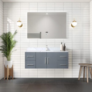 Geneva 48 in. W x 22 in. D Dark Grey Bath Vanity and 48 in. LED Mirror