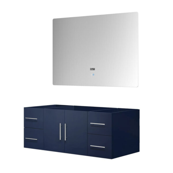 Geneva 48 in. W x 22 in. D Navy Blue Bath Vanity and 48 in. LED Mirror