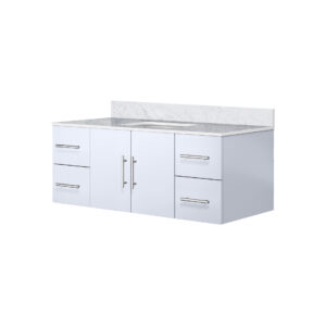 Geneva 48 in. W x 22 in. D Glossy White Bath Vanity and Carrara Marble Top