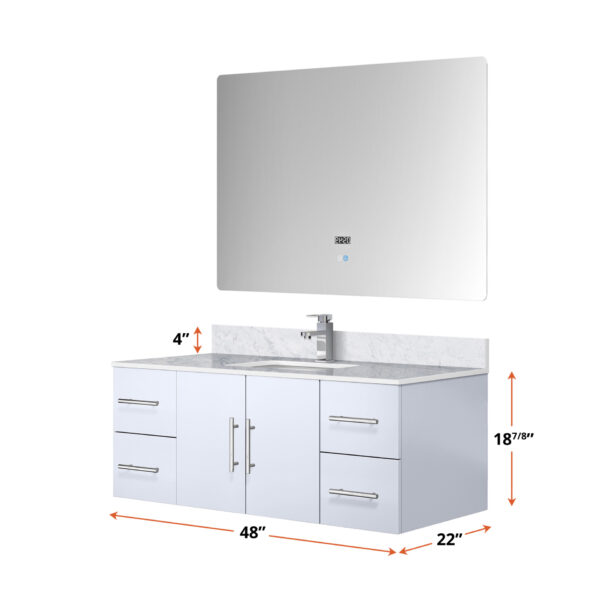 Geneva 48 in. W x 22 in. D Glossy White Bath Vanity and 48 in. LED Mirror