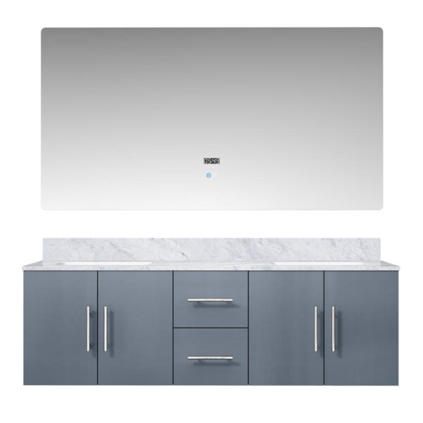 Geneva 60 in. W x 22 in. D Dark Grey Double Bath Vanity, Carrara Marble Top, and 60 in. LED Mirror