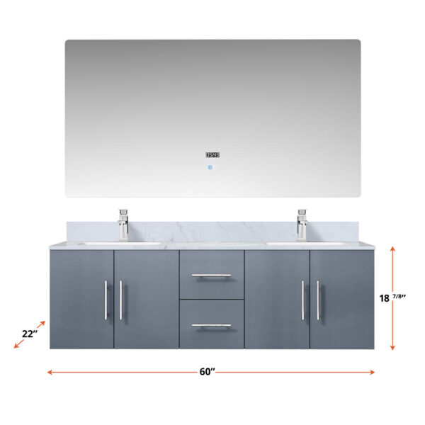 Geneva 60 in. W x 22 in. D Dark Grey Double Bath Vanity and Carrara Marble Top