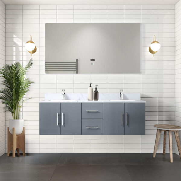 Geneva 60 in. W x 22 in. D Dark Grey Double Bath Vanity and 60 in. LED Mirror