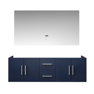 Geneva 60 in. W x 22 in. D Navy Blue Double Bath Vanity and 60 in. LED Mirror