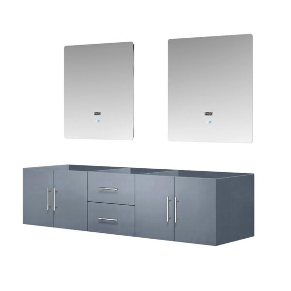 Geneva 72 in. W x 22 in. D Dark Grey Double Bath Vanity and 30 in. LED Mirrors