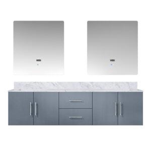 Geneva 72 in. W x 22 in. D Dark Grey Double Bath Vanity, Carrara Marble Top, and 30 in. LED Mirrors