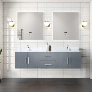 Geneva 72 in. W x 22 in. D Dark Grey Double Bath Vanity and 30 in. LED Mirrors