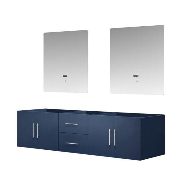 Geneva 72 in. W x 22 in. D Navy Blue Double Bath Vanity and 30 in. LED Mirrors