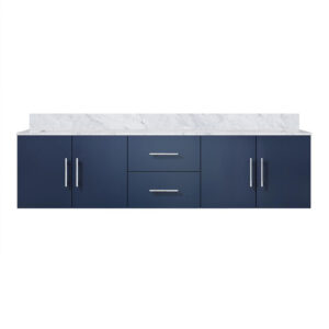 Geneva 72 in. W x 22 in. D Navy Blue Double Bath Vanity and Carrara Marble Top