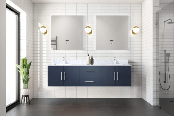 Geneva 72 in. W x 22 in. D Navy Blue Double Bath Vanity and 30 in. LED Mirrors