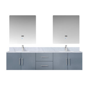 Geneva 80 in. W x 22 in. D Dark Grey Double Bath Vanity, Carrara Marble Top, Faucet Set, and 30 in. LED Mirrors