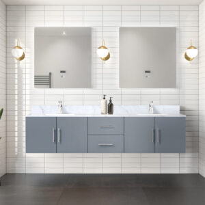 Geneva 80 in. W x 22 in. D Dark Grey Double Bath Vanity and 30 in. LED Mirrors