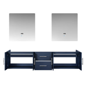 Geneva 80 in. W x 22 in. D Navy Blue Double Bath Vanity and 30 in. LED Mirrors