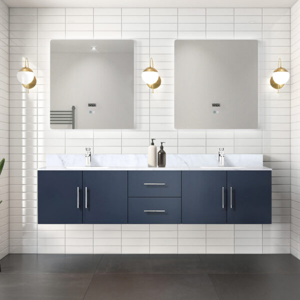 Geneva 80 in. W x 22 in. D Navy Blue Double Bath Vanity and 30 in. LED Mirrors