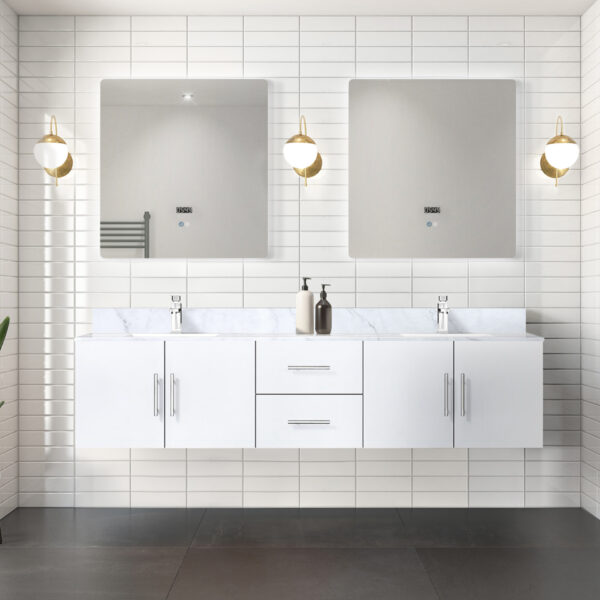 Geneva 80 in. W x 22 in. D Glossy White Double Bath Vanity and 30 in. LED Mirrors