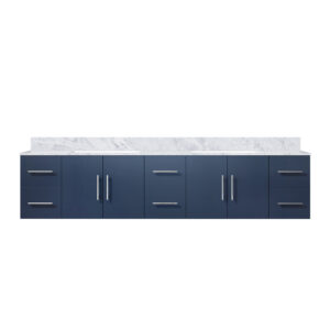 Geneva 84 in. W x 22 in. D Navy Blue Double Bath Vanity and Carrara Marble Top